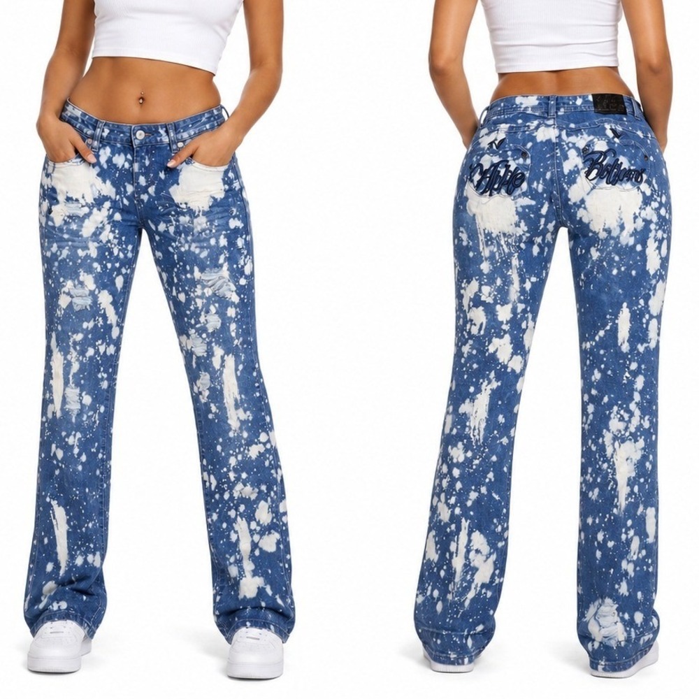 Apple Bottoms Jeans Womens 13/14 Bleach Splatter Slim Straight Y2K Streetwear